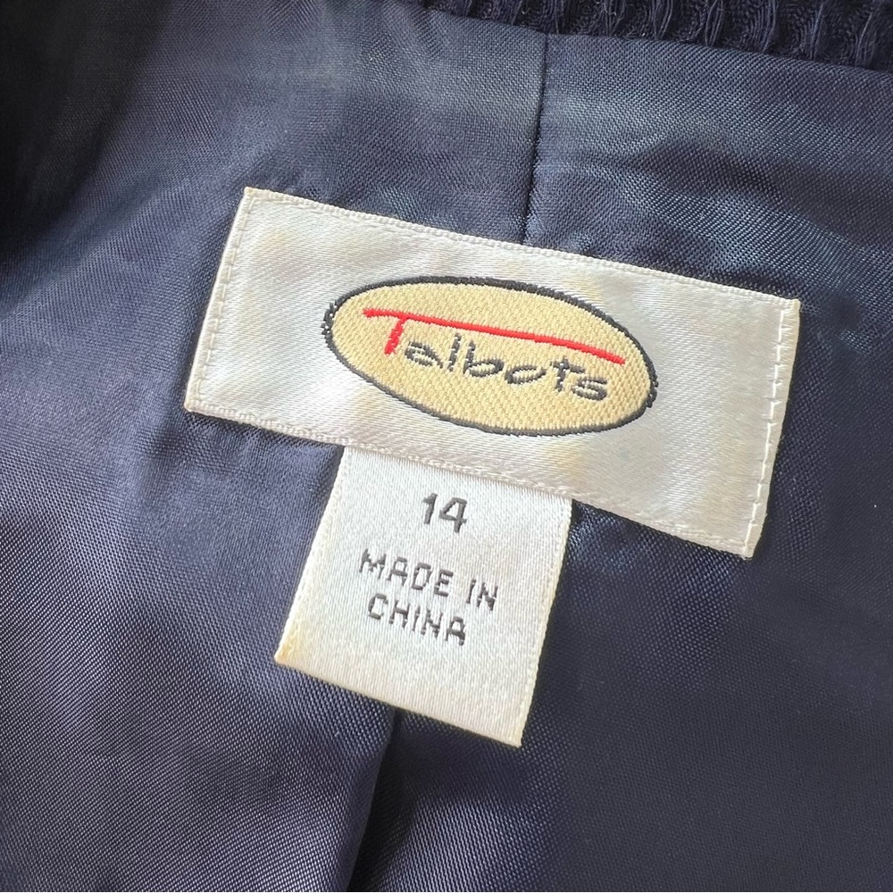 Talbots Navy Blue 100% Cotton Waffle Weave Classic Double-Breasted Jacket - Picture 9 of 11